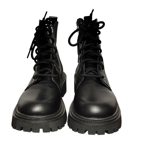 Women's Chunky Platform Combat Boots Size 40=8 Black Boots - Picture 8 of 9